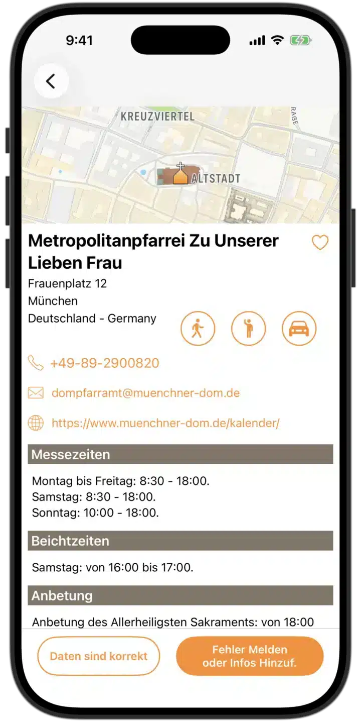Heilige Messe Zeiten App - Kontaktdaten und Messzeiten katholischer Kirchen